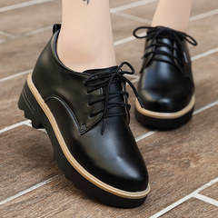 With cashmere small leather shoes shoes increased 2017 muffin thick autumn winter new British style leather shoes in the women's singles Thirty-eight black