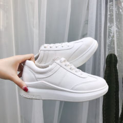 Autumn and winter white lace shoes with new cashmere all-match thick base cake in Korean students increased leisure shoes Thirty-eight white