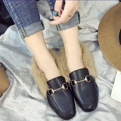 Winter new square flat shoes warm in winter with plush furry shoes women shoes Beanie Plush Thirty-eight Q1 m white