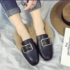 Winter new square flat shoes warm in winter with plush furry shoes women shoes Beanie Plush Thirty-eight Q2 m white