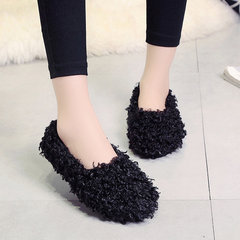 European winter shoes with flat flat Plush lazy rabbit Doug pregnant women shoes plus cashmere student shallow mouth shoes Forty Black smooth single paragraph