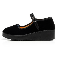 Old Beijing cloth shoes women, thick bottom slope and black work shoes, professional hotel shoes, buckle shoes, single shoes Thirty-eight black