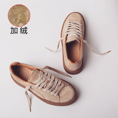 The winter with increased student ulzzang cashmere flat shoes. Thick bottom shoes shoes sponge No more than one size of cashmere Beige inner velvet