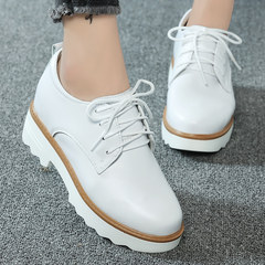 Thick bottom shoes cashmere small leather shoes casual shoes sponge increased in autumn and winter the new British style shoes in leather Thirty-eight white