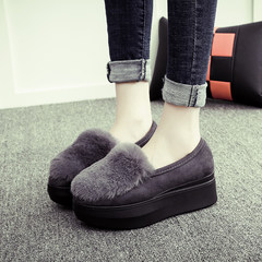 Korean winter shoes shoes shoes shoes with Doug rabbit wool thick bottom shoes shoes tide documentary Plush Thirty-eight gray