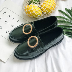 2017 spring and autumn Korean thick shoes new female metal buckle loafer shoes and school wind Muffin Thirty-eight green
