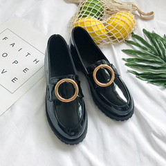 2017 spring and autumn Korean thick shoes new female metal buckle loafer shoes and school wind Muffin Thirty-eight black