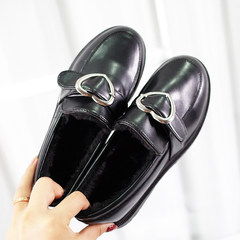 2017 new single shoes with Korean all-match cashmere shoes England autumn loafer shoes a student Harajuku Thirty-eight Black love (warm and velvet)