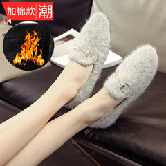 New autumn flat shoes, Korean style, round head, single mouth, single foot, pedal, lazy, happy shoe tide Thirty-eight Grey (with velvet)