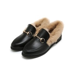 Autumn and winter shoes with a new hair Doug cashmere Korean pedal loafer warm all-match Maomao shoes 36, the quality of the default tact Smooth black