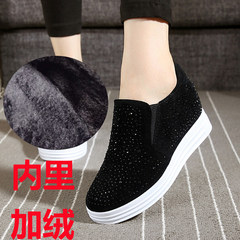 Autumn and winter fashion in women with diamond velvet sports shoes muffin thick bottom slope documentary loafer shoes Thirty-eight Winter black