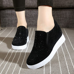 Autumn and winter fashion in women with diamond velvet sports shoes muffin thick bottom slope documentary loafer shoes Thirty-eight black