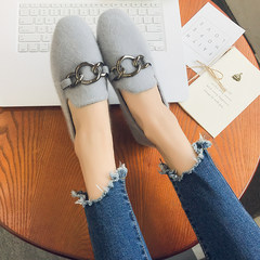 2017 new winter Maomao shoes female Korean metal buckle shoes all-match Doug lazy flat shoes loafer Thirty-six gray
