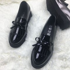 The Korean version of 2017 new spring all-match shoes with British style loafer shoes fashion shoes female students Thirty-eight Black tassel, increase 1CM, heel high 4CM