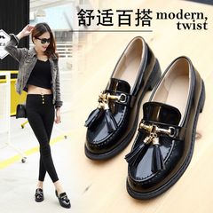 The Korean version of 2017 new spring all-match shoes with British style loafer shoes fashion shoes female students Thirty-eight 733K black, tassels