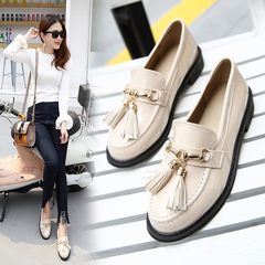 The Korean version of 2017 new spring all-match shoes with British style loafer shoes fashion shoes female students Thirty-eight 733K beige, tassels