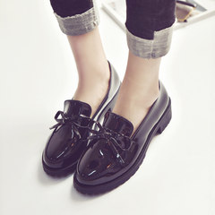 The Korean version of 2017 new spring all-match shoes with British style loafer shoes fashion shoes female students Thirty-eight 818 black bow tie