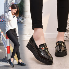 The Korean version of 2017 new spring all-match shoes with British style loafer shoes fashion shoes female students Thirty-eight Black, inside increases 1CM, heel high 4CM