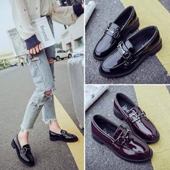 The Korean version of 2017 new spring all-match shoes with British style loafer shoes fashion shoes female students Thirty-eight N-1799, a black Shuangkou