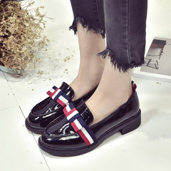 The Korean version of 2017 new spring all-match shoes with British style loafer shoes fashion shoes female students Thirty-eight H688 black and colorful bow tie