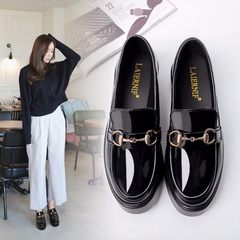 The Korean version of 2017 new spring all-match shoes with British style loafer shoes fashion shoes female students Thirty-eight C-01 black, Shuangkou, with high 4CM