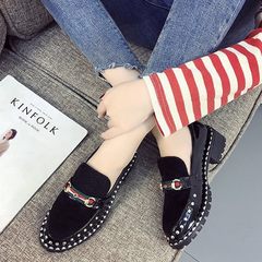 The Korean version of 2017 new spring all-match shoes with British style loafer shoes fashion shoes female students Thirty-six 803 black, metal chain, rivet money