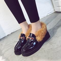 The Korean version of 2017 new spring all-match shoes with British style loafer shoes fashion shoes female students Thirty-eight 893-1 brown, a metal chain, the town of rabbit