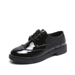 Leather shoes Jogakuin small leather shoes retro wind tie Bullock England Oxford leather shoes shoes flat shoes Thirty-seven black