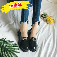 In the autumn of 2017 new British style women shoe flat loafer, retro small leather shoes with flat all-match. Thirty-eight Black cotton