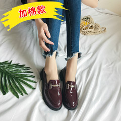 In the autumn of 2017 new British style women shoe flat loafer, retro small leather shoes with flat all-match. Thirty-eight Red wine plus cotton