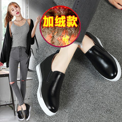 Every day special offer leather loafer women shoe pedal female all-match lazy leisure plus cashmere in women Thirty-six Black velvet