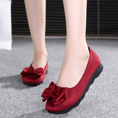 New old Beijing cloth shoes, flat bottom soles, peas shoes, single shoes, fashionable comfortable maternity shoes, black work shoes Thirty-eight Claret