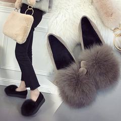 Muffin thick rabbit ears Maomao shoes female Korean winter plus velvet warm cotton shoes all-match lazy Doug shoes Thirty-six Black velvet