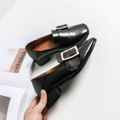 Lok Fu shoes fall 2017 new single shoes with thick with buckle all-match British style retro with small leather shoes Thirty-eight black