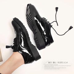 British style shoes soled shoes retro autumn Bullock style lace round cake Oxford school shoes Thirty-eight Black