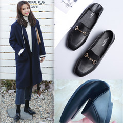 2017 new female flat loafer female British style horsebit shoes with cashmere lazy shoes shoes shoes Thirty-eight Black (with NAP)