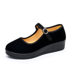 Old Beijing shoes shoes with flat slope work with hotel work etiquette dance muffin word black shoes Thirty-eight 4 cm heel buckle