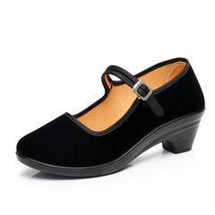 Old Beijing shoes shoes with flat slope work with hotel work etiquette dance muffin word black shoes Thirty-eight 5 cm sole buckle