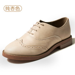 Autumn new style British style wind code size flat sole female Oxford shoes leather shoes retro lace Bullock wind shoes Thirty-eight Pure apricot