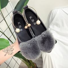 Maomao shoes 2017 female spring new Korean all-match foot ring pearl shallow mouth shoes round flat Doug shoes tide Thirty-eight gray