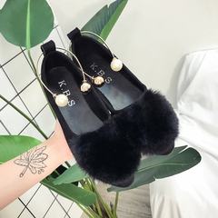 Maomao shoes 2017 female spring new Korean all-match foot ring pearl shallow mouth shoes round flat Doug shoes tide Thirty-eight black