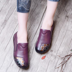 Comfortable autumn mom shoes, sole leather, soft bottom, deep flat bottom, middle-aged handmade shoes, mid aged and old ladies leather shoes Thirty-eight Violet