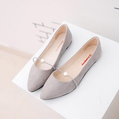 Korean 2017 spring summer new pointed shoes with flat Pearl all-match student shoes shoes Doug shoes Thirty-eight gray