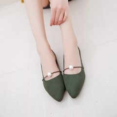 Korean 2017 spring summer new pointed shoes with flat Pearl all-match student shoes shoes Doug shoes Thirty-eight green
