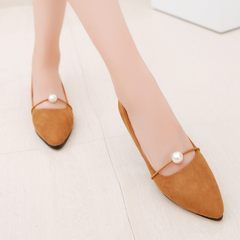 Korean 2017 spring summer new pointed shoes with flat Pearl all-match student shoes shoes Doug shoes Thirty-eight brown