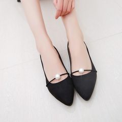 Korean 2017 spring summer new pointed shoes with flat Pearl all-match student shoes shoes Doug shoes Thirty-eight black
