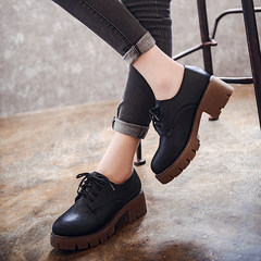 2017 autumn and winter new style British Wind women's college students, single shoes plus cashmere, heel with soft sister, small leather shoes female Thirty-eight Black