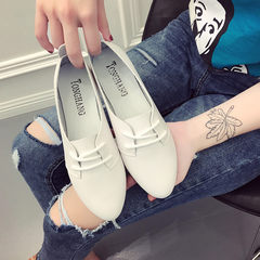 Single flat shoes shoes 2017 Korean autumn new soft bottom all-match student lace singles shoes with flat white shoes Thirty-eight white