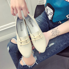 Single flat shoes shoes 2017 Korean autumn new soft bottom all-match student lace singles shoes with flat white shoes Thirty-eight Beige