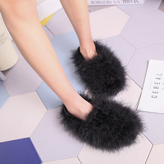 2017 new winter ostrich hair with a furry shoes slip-on sweet peas female Crocs shoes Fu Thirty-eight Black (single)
